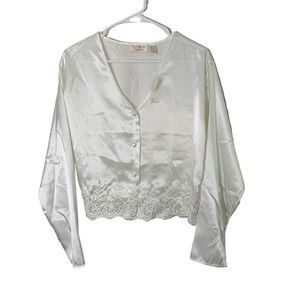 NWT Victoria Secret Gold Label Deadstock White Satin PJ Top Size M